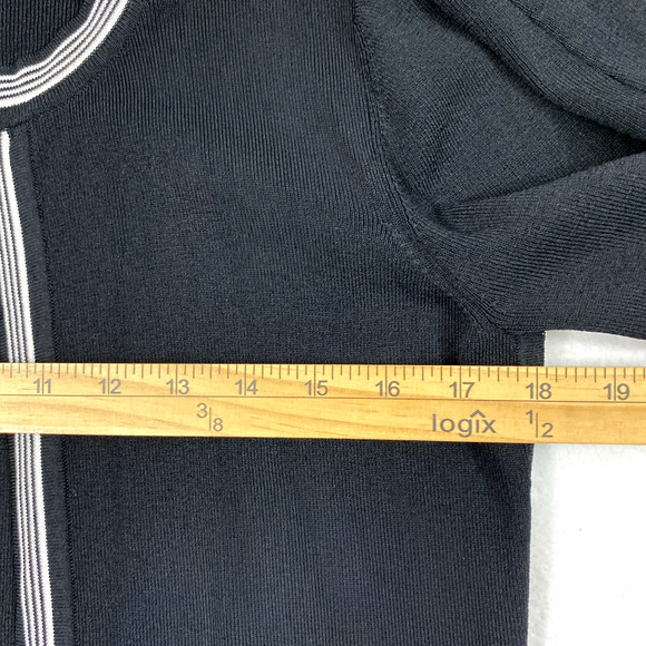 David Brooks Cardigan Womens Medium Black White Open Front Sweater Office Career - Picture 7 of 9
